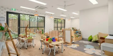 Interior of a childcare or nursery room.